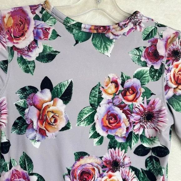 Zara NEW Floral Stretch Pencil Bodycon Fitted Midi Dress Boho Crew Long Sleeve M - Picture 9 of 16